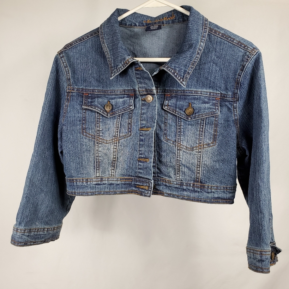 Jamie Nicole Juniors Crop Jean Jacket Sz L - Picture 5 of 6